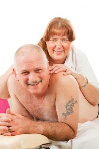 Mature couple photo, woman massaging man